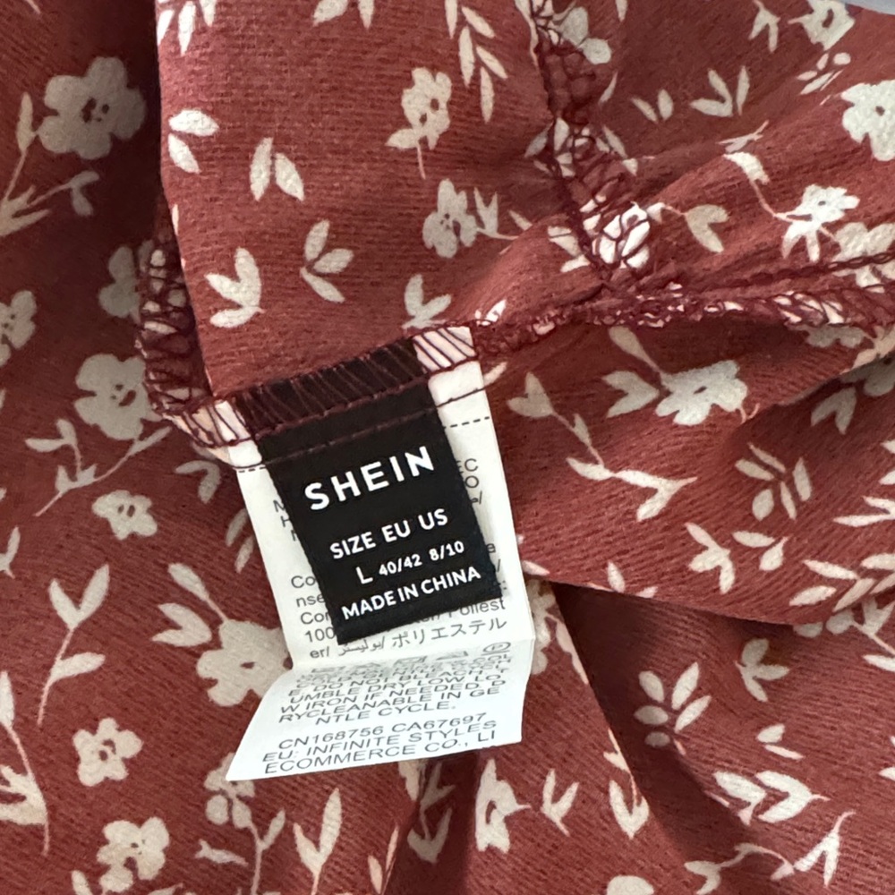 SHEIN Rust Red Floral Ruffle Dress - Picture 2 of 3